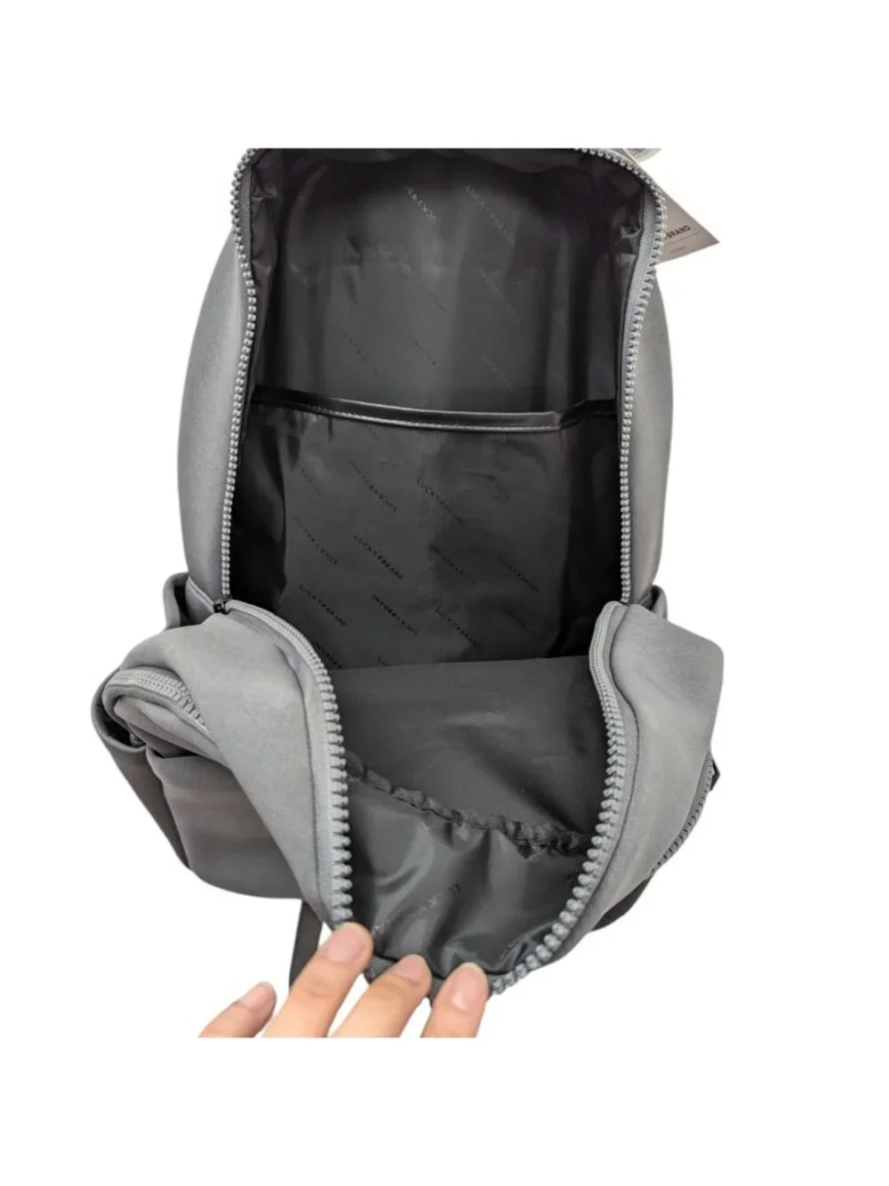 Large Lucky Brand Gray Grey Neoprene Laptop Backpack Travel Bag